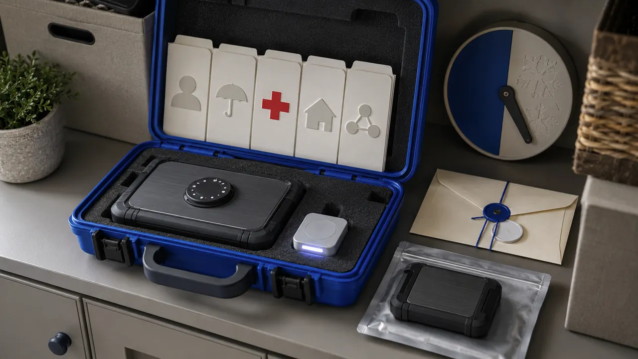 An encrypted emergency folder with identity, insurance, medication and contact records