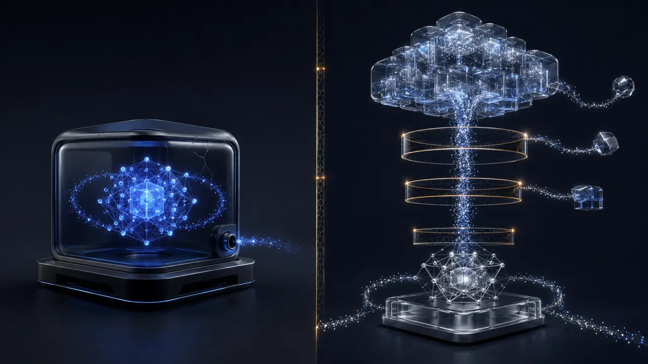 An AI task runs locally and in the cloud with different boundaries.