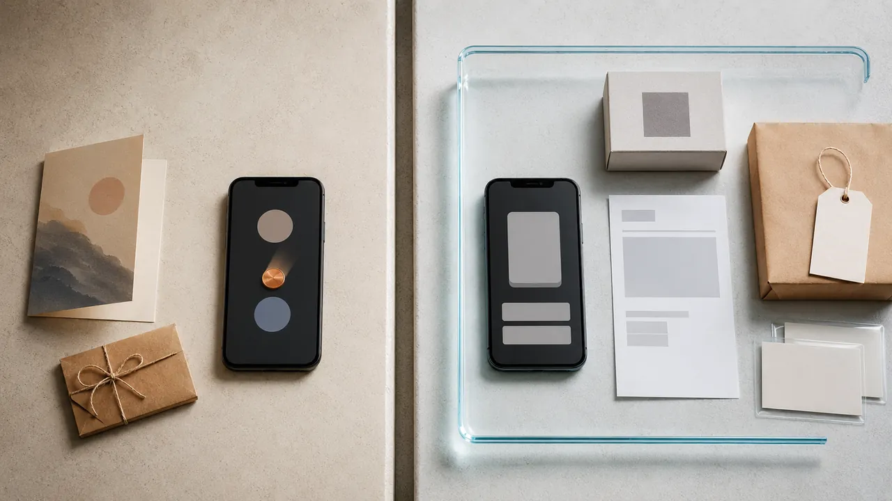 A phone and payment card beside two clearly separated transaction paths