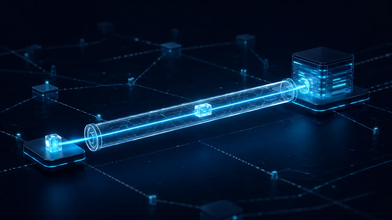 An encrypted path carries a domain lookup from a laptop to a DNS resolver.