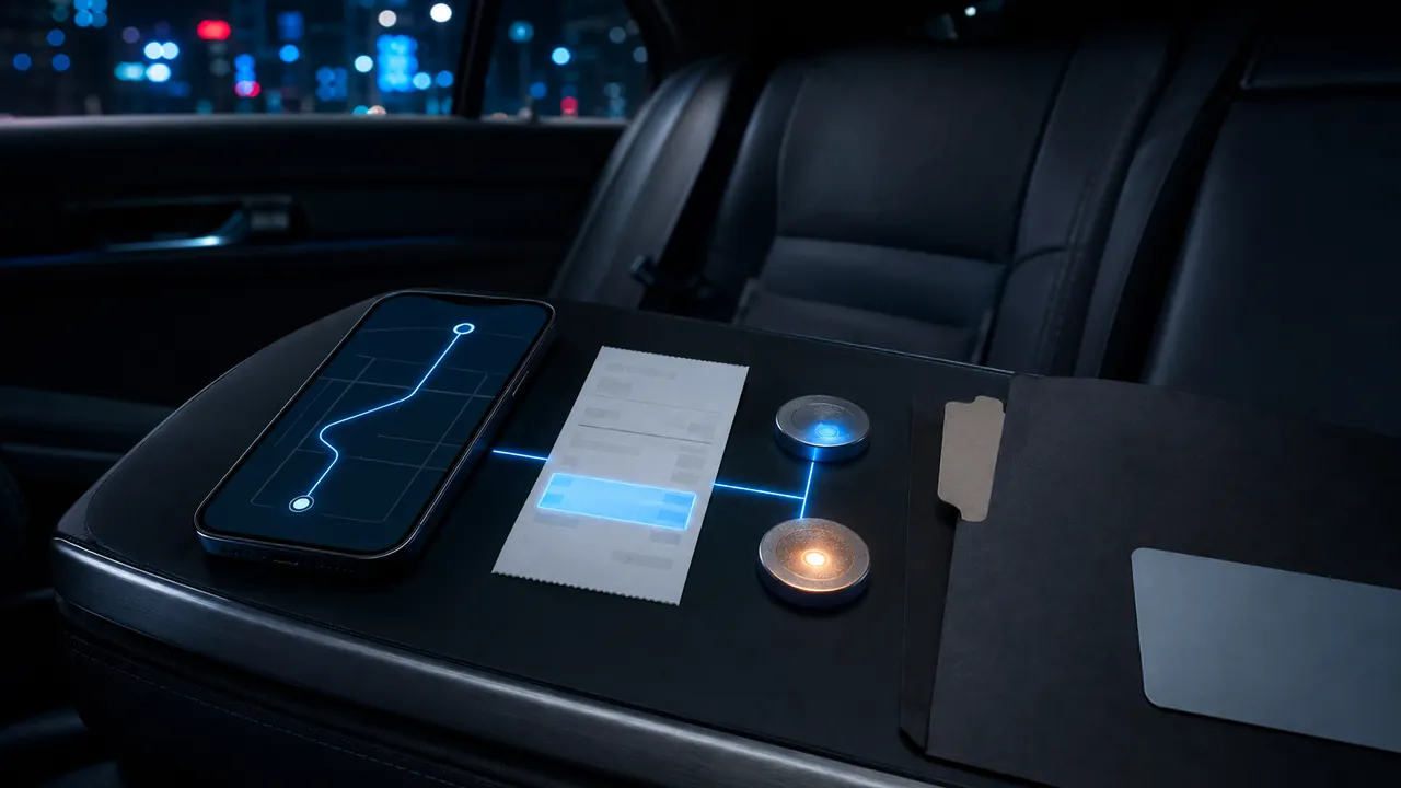 A ride route, receipt and payment record arranged as evidence